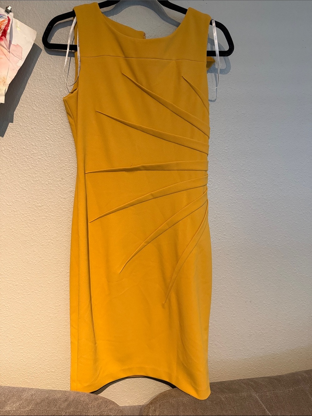 Calvin Klein Mustard Yellow Sleeveless Sheath Dress with Sculpted Seams